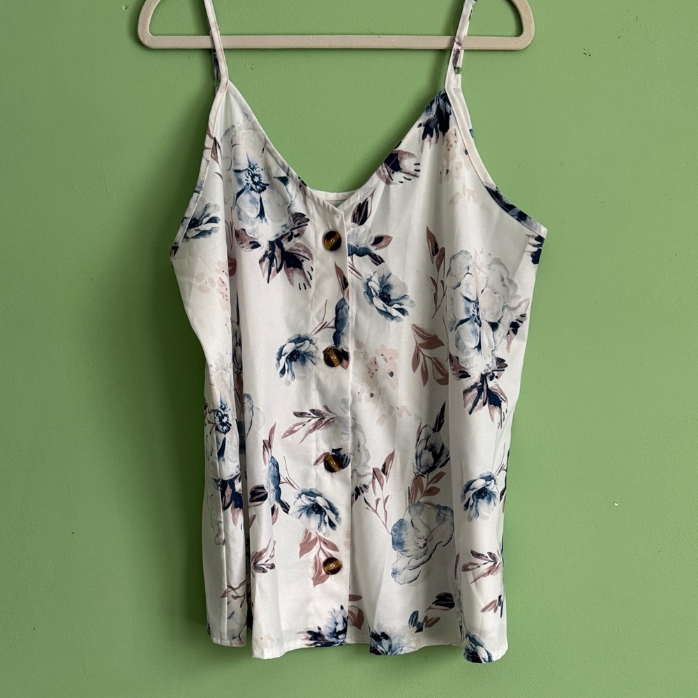 Floral Button-Down Camisole in Cream and Blue